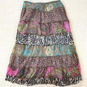 Y2K Fairy Peasant Skirt VTG Womens LG Petite Tiered Zebra Leopard Paisley Gypsy